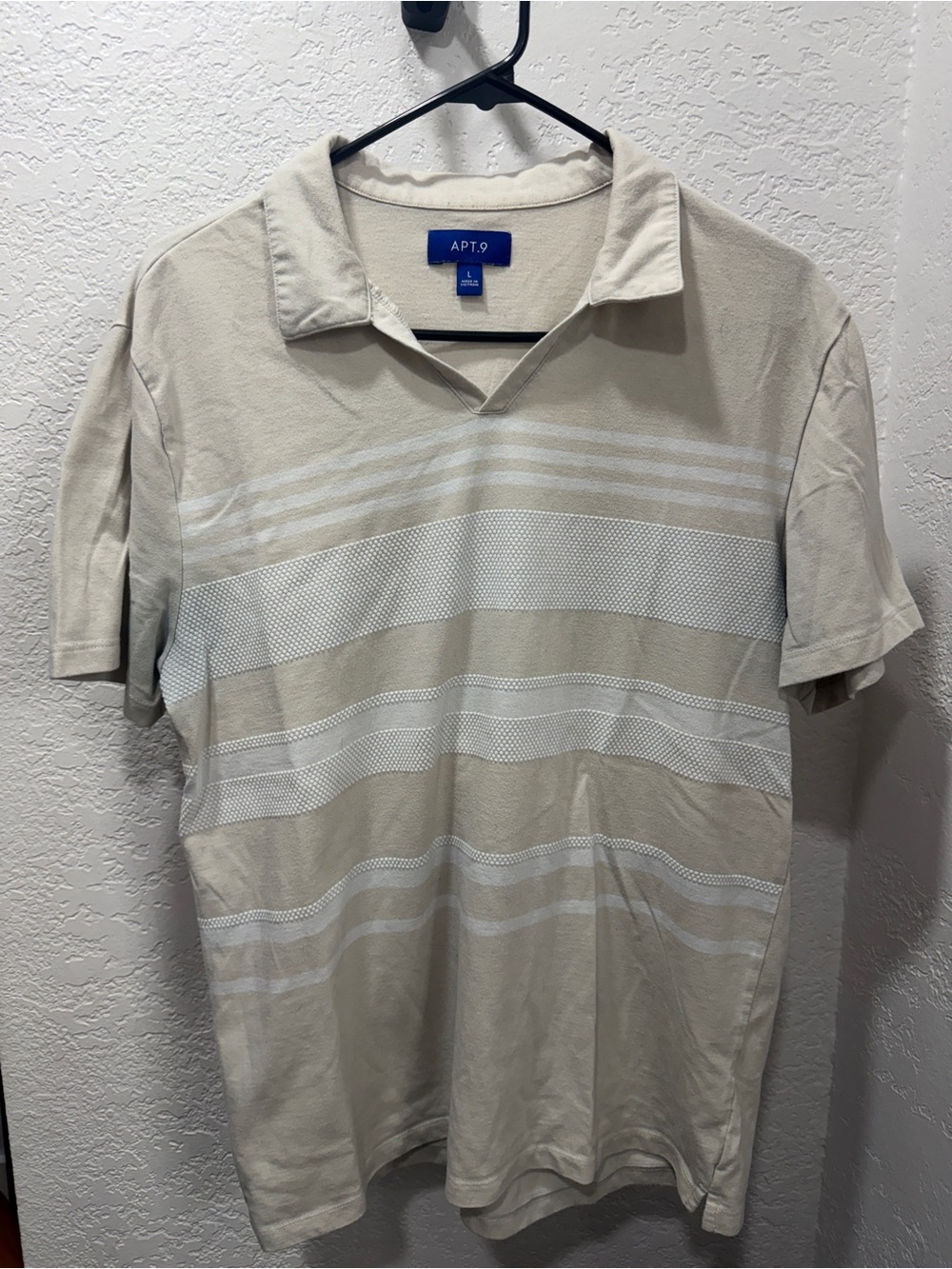 Apt. 9 Beige Polo with White Horizontal Stripe Accents
